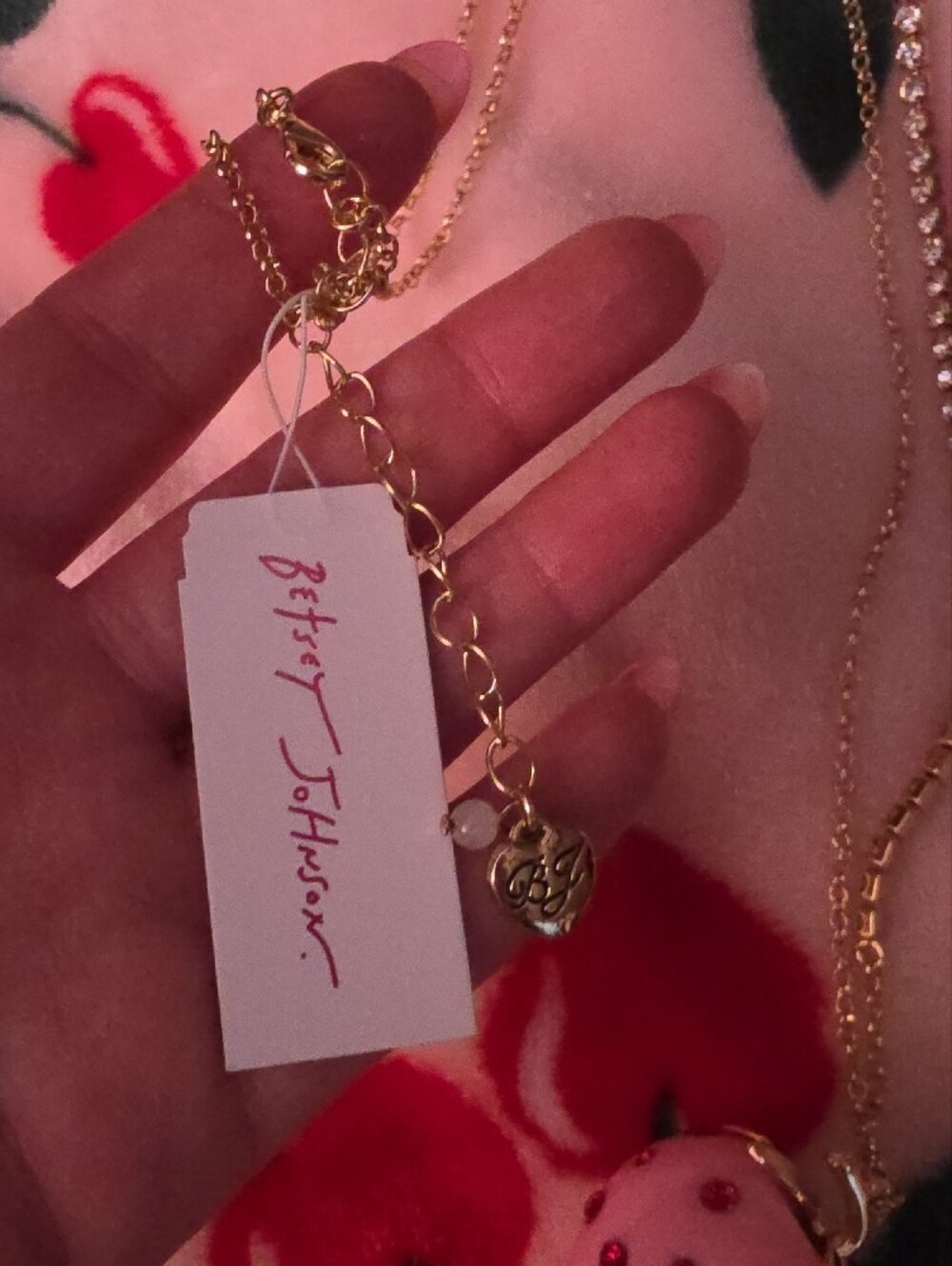 Betsey Johnson Gold-tone Pink Strawberry Charm Necklace - Picture 2 of 4